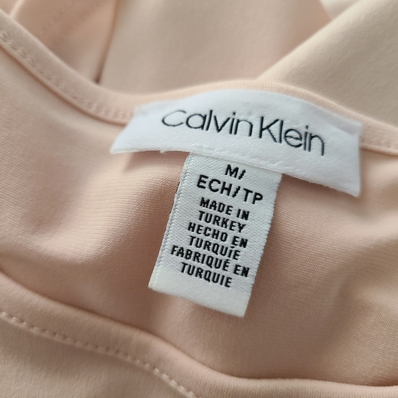 Calvin Klein Slinky Top / Blush Pink / Semi-Sheer Sleeves / Size Medium - Picture 7 of 7
